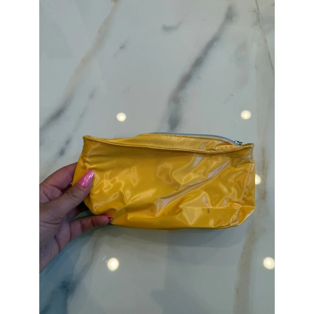 Clinique Yellow Quilted Nylon Makeup Bag Cosmetic Pouch Travel Case Zip Top